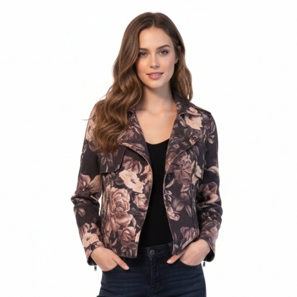 Solitaire NWOT faux suede floral open-front jacket Womens Size Small Boho